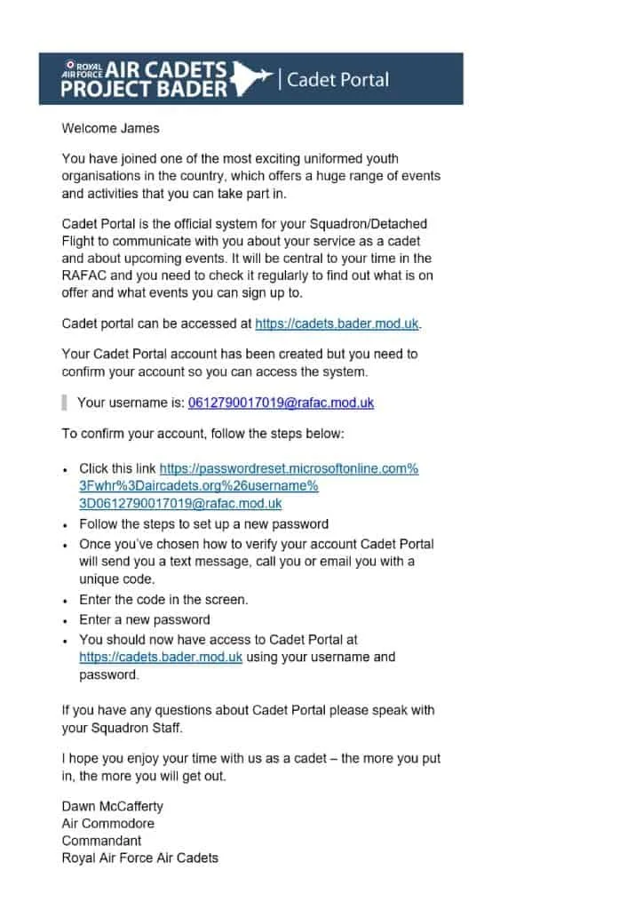 Example Welcome Email